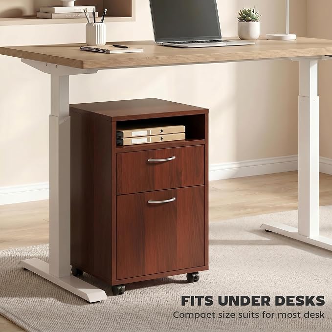 HOMCOM Mobile Storage Cabinet Organizer with Drawer and Cabinet, Printer Stand with Castors, Brown