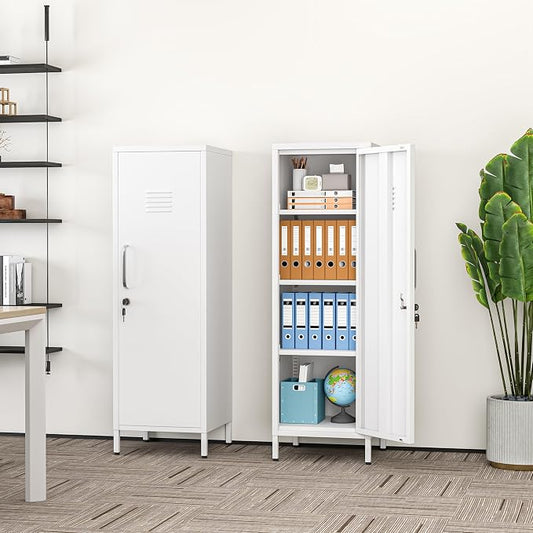 erosoei 47.24" H Metal Locker Storage Cabinet, Office Locker with 3 Adjustable Shelves, Steel Cabinet with 1 Door, High Legs Organizer for Home Office, Kitchen, Living Room, Bedroom and Bathroom
