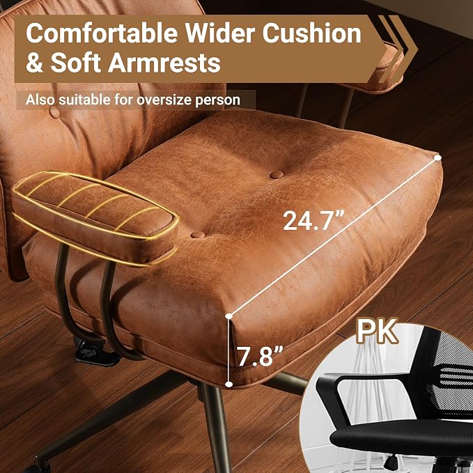 Home Office Chair,Ergonomic Computer Chair with Lumbar Support Adjustable Height,Mid-Century Modern Office Chair with Rolling Swivel Chair for Home Office Game Study(Suede Leather Chair,Light Brown)
