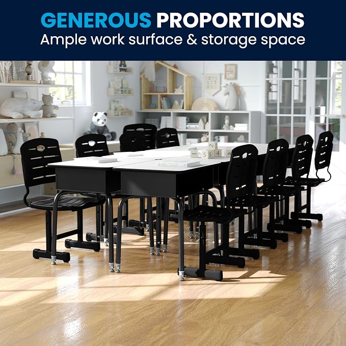 Flash Furniture Billie Student Desk - Gray Open Front Metal School Desk - 24"W x 18"D Adjustable Height, Durable Desk for School or Remote Learning, Set of 5