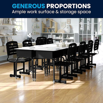 Flash Furniture Billie Student Desk - Gray Open Front Metal School Desk - 24"W x 18"D Adjustable Height, Durable Desk for School or Remote Learning, Set of 5