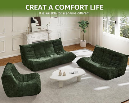 Hobestluk Large Bean Bag Chair Faux Fur BeanBag Couch for Living Room | Green Chenille, Loveseat,Ergonomic Design,Memory Foam,Anti-slip Bottom,No Assembly Required,Decorative Style for Living Room