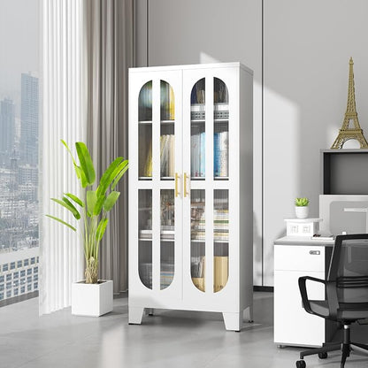 erosoei Metal Kitchen Pantry Storage Cabinet,Food Pantries Cabinets with Acrylic Glass Doors and Adjustable Shelves,Storage Cupboard for Kitchen, Living Room, Laundry Room and Dinning Room 61.02”H