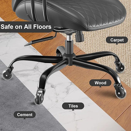 E-Ser Leather Desk Chair, Mid Century Modern Office Chair, Black | Lumbar Support, Ergonomic, 360° Swivel, Rubber Rolling Wheels, Adjustable Height, for Adults