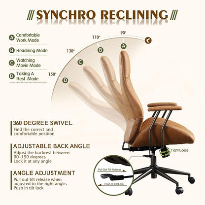 CAODOC High Back Office Chair,Modern Swivel Office Chair,Brown Suede Fabric Gaming Chair,Height Adjustable Home Office Desk Chair with Lumbar Support