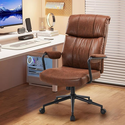 IWMH Office Chair, Executive Computer Chair, Mid Century Vintage Fabric Desk Chairs with High Bakc, Ergonomic Lumbar Support, Height Adjustable for Home Office, Brown