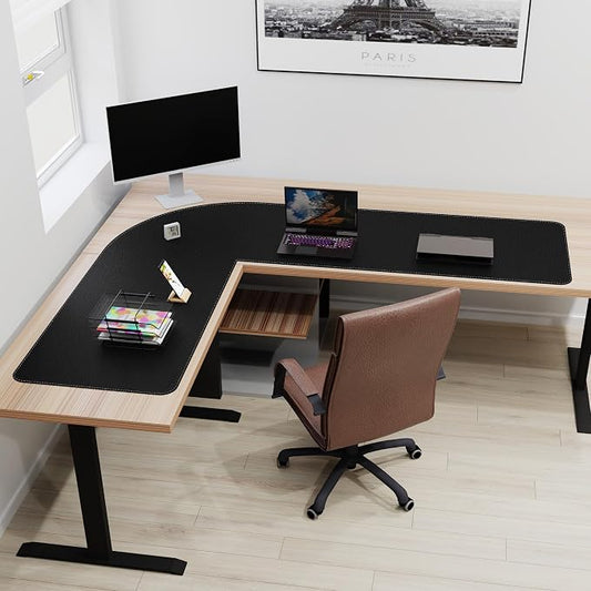 Mydours 61" x 69" x 20" L Shaped Desk Pad (Black), Extra Large Dual-Sided PU Leather Corner Desk Mat Protector for Home Office Computer Gaming