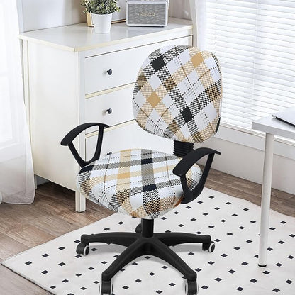Smiry Stretch Printed Office Computer Chair Covers, Universal Washable Removable Desk Rotating Chair Slipcovers Protector, Seat + Backrest Cover - Khaki and Black