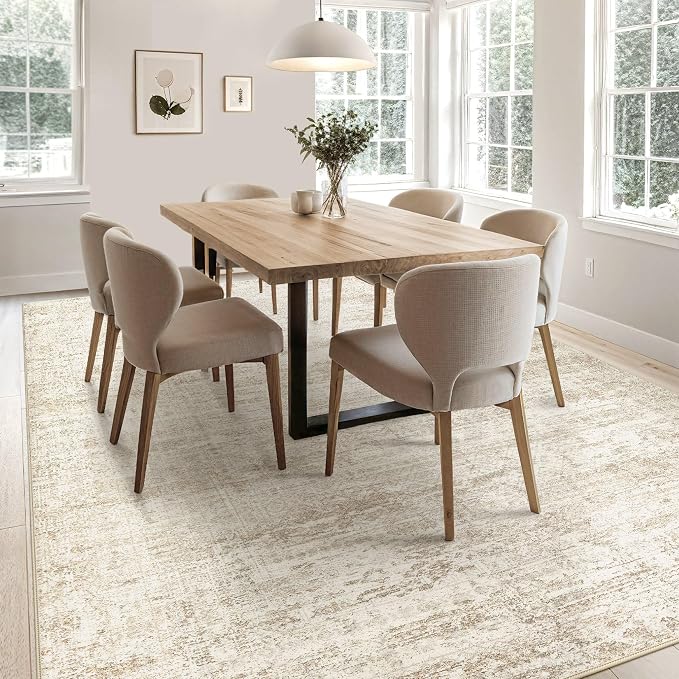 UERMEI 5x8 Washable Area Rug - Neutral Modern Abstract Living Room Rugs, Non-Slip Soft Large Indoor Floor Carpet for Bedroom Home Office & Under Dining Table Decor, Beige/Brown
