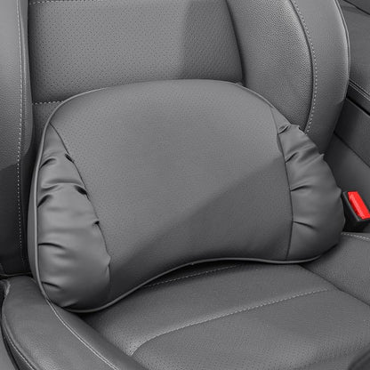 Lumbar Support Pillow for Car Seat, Memory Foam Leather Lumbar Pillow for Lower Back Pain Relief - Back Cushion for Driving - Chair Support for Office Chair, Gaming Chair, Gray, 1 Pack