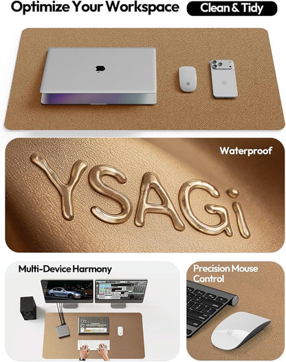 YSAGi Leather Desk Protector, Office Mat, Large Mouse Mat, Non-Slip PU Leather Blotter, Laptop Pad, Waterproof Writing Pad for Office and Home (Shiny Bronze, 31.5" x 15.8")