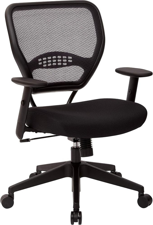 Space Seating 55 Series Professional Dark Air Grid Back Adjustable Office Desk Chair with Built-in Lumbar Support, Black Mesh