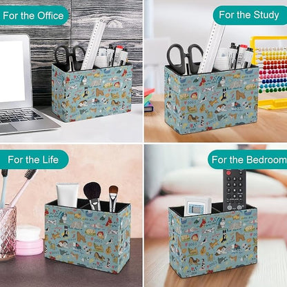 Niapessel Pencil Holder for Desk, Dogs Funny Pets Animal Pen Holder Storage Desktop Pen Organizer Desk Pencil Organizer Makeup Brush Holder for Office School College Leather