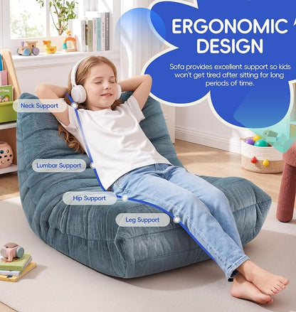 Hobestluk Small Bean Bag Chair Faux Fur Fabric BeanBag Couch for Playroom | Bluegrey Plush,Ergonomic Design,Memory Foam,Strong Supportive,No Assembly Required,Decorative Style for Living Room Bedroom