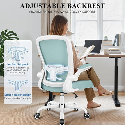 FelixKing Office Chair, Ergonomic Desk Chair Breathable Mesh Chairs Adjustable High Back Lumbar Support Flip-up Armrests, Executive Rolling Swivel Comfy Computer Chairs Home Office Light Blue