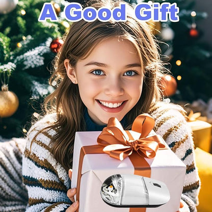Wireless Mouse Cute Clear Water Silent Lightweight Portable Aqua Transparent Liquid Optical Retro Cordless Mice with USB Receiver Floater Penguin for PC Laptop Computer MacBook Kids Girl Gift (White)