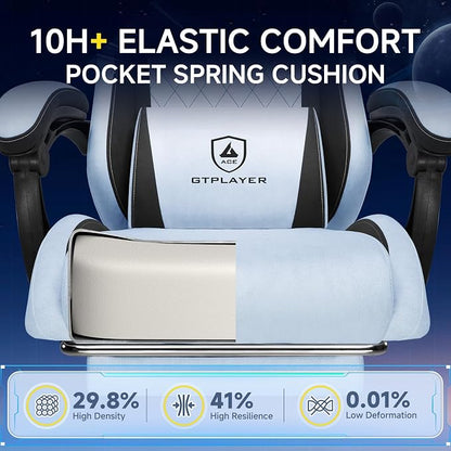GTPLAYER Gaming Chair, Video Game Chairs with Footrest and Lumbar Support, Computer Chair for Adults with Extended Backrest, Ergonomic Reclining Silla Gamer, Velvet Fabric, Light Blue