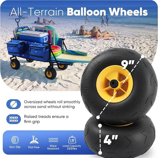 Sekey Heavy Duty Beach Wagon with 9" Big Sand-Proof Wheels, 300L Oversized Foldable Beach Cart with Cooler| Adjustable Handle & Balloon Tires for Sand, Camping,Vacation