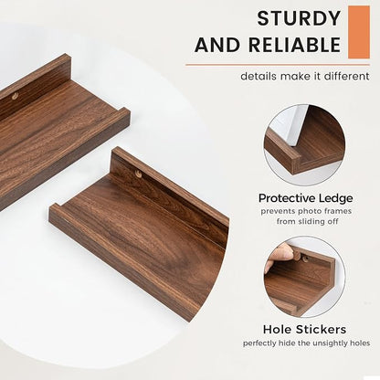 FLYJOE Picture Ledge Shelf, Floating Shelves Set of 2, 56 Inches Long Large Nursery Book Shelves for Toys Storage, Kids Bookshelf Wall Mounted for Living Room Bedroom Decor Books Photo Frames, Walnut