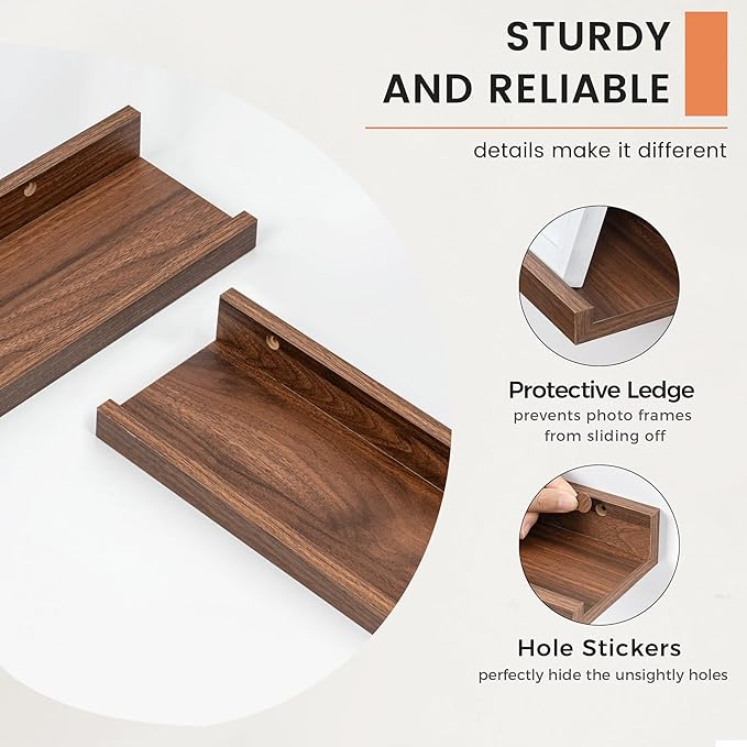 FLYJOE Picture Ledge Shelf, Floating Shelves Set of 2, 36 Inches Nursery Book Shelves for Toys Storage, Kids Bookshelf Wall Mounted for Living Room Bedroom Decor Books Photo Frames, Walnut