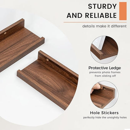 FLYJOE Picture Ledge Shelf, Floating Shelves Set of 2, 48 Inches Long Large Nursery Book Shelves for Toys Storage, Kids Bookshelf Wall Mounted for Living Room Bedroom Decor Books Photo Frames, Walnut