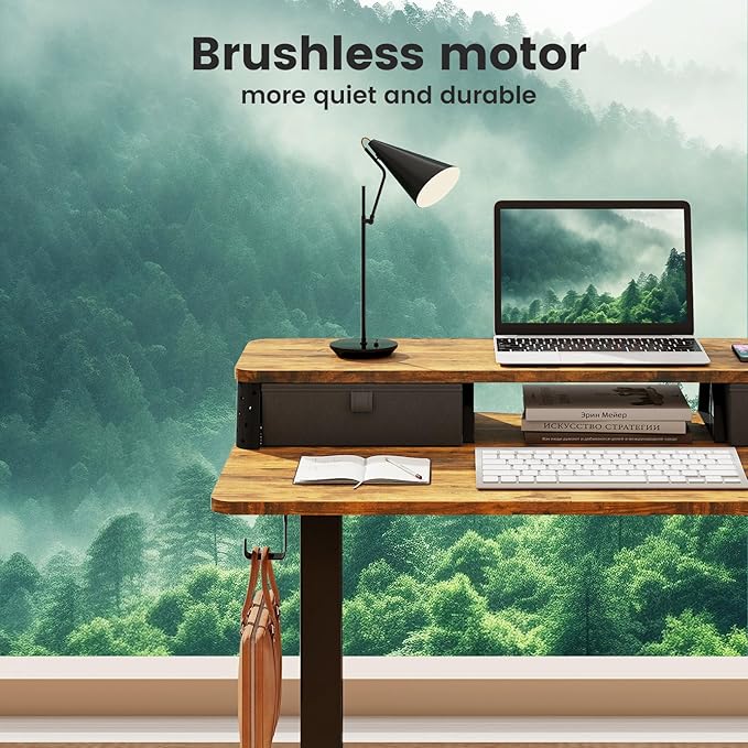 Electric Standing Desk with Two Drawers,40 x 24 Inch Sit Stand Desk Adjustable Height, Stand Up Desk with Storage Shelf, Computer Workstation for Home Office, Rustic Brown