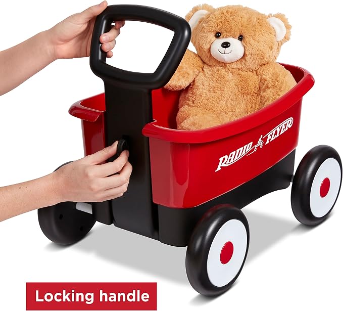 Radio Flyer Push & Pull Walker Wagon with Teddy Bear, Red, for Kids 1-4 Years Old, Locking Handle for Stability, Baby Push Walker Converts to Pull Wagon, for Indoor & Outdoor Play, Amazon Exclusive