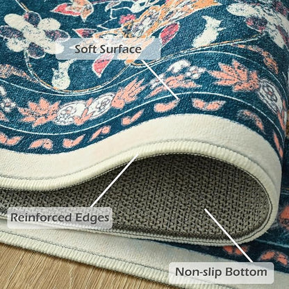 Goideal Washable Rug 2x3, Vintage Area Rugs Non Slip, Indoor Low Pile Carpet with Rubber Backing for Kitchen Bathroom Entryway Office Bedroom,Cream & Navy