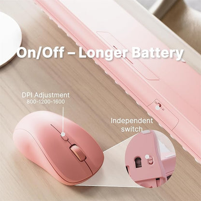Wireless Keyboard and Mouse Combo with 110 Round Keycaps, Power Switch, and Scissor-Switch Typing Feel – Ideal for Office Use (Peach Pink)