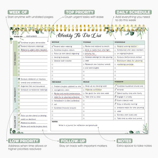 Taja Weekly To Do List Notepad with 52 Undated Sheets（8.5"×11"）- Weekly Desk Planner for Women & Man, Work and Home - 1 Pack Serene Green