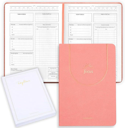 ADHD Daily Planner for Neurodivergent Adults – Premium Leather Productivity & Task Management Planner with Guided Focus Pages, 170gsm Paper, Gold Foiling & Gift Box – Undated | A5 (Salmon Pink)