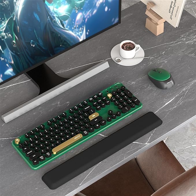 Colorful Wireless Computer Keyboards Mouse Combos, UBOTIE Polychrome Round Keycaps Retro PC Keyboards 2.4GHz Radio Frequency Connection with Optical Mouse Power Switch (Green-Black)
