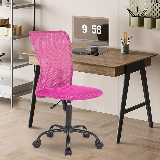 FDW Home Office Chair Mid Back Mesh Desk Chair Armless Computer Ergonomic Task Rolling Swivel Chair Back Support Adjustable Modern with Lumbar Support (Pack of 3, Pink)