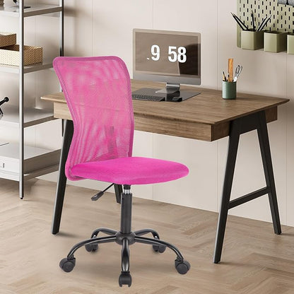 FDW Home Office Chair Mid Back Mesh Desk Chair Armless Computer Ergonomic Task Rolling Swivel Chair Back Support Adjustable Modern with Lumbar Support (Pack of 3, Pink)