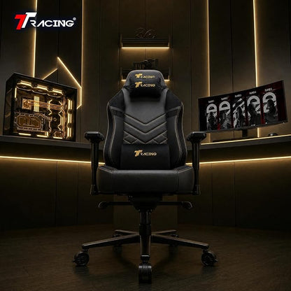 TTRACING Maxx Ergonomic Gaming Chair with 440 lbs Capacity | PU faux leather and velour seat for PC desk setup. Features stable aluminum base, 4D armrests, and 155° recline.