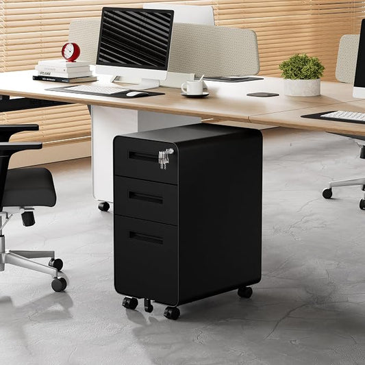 3 Drawer File Cabinet with Lock and 4 Keys, Mobile Metal Filing Cabinet, File Cabinets for Home Office, Under Desk, Pre-Assembly, File Drawer, Letter/Legal/A4 Hanging File Folders