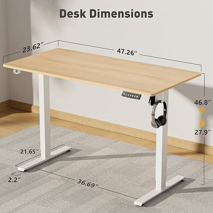 48x24 in Electric Standing Desk,Adjustable Height with Wheels,Oak | Spliced Desktop,27.9"–46.8" Height Range,4 Memory Presets,Lockable Wheels,Headphone Hook,Sit Stand Desk,Home Office
