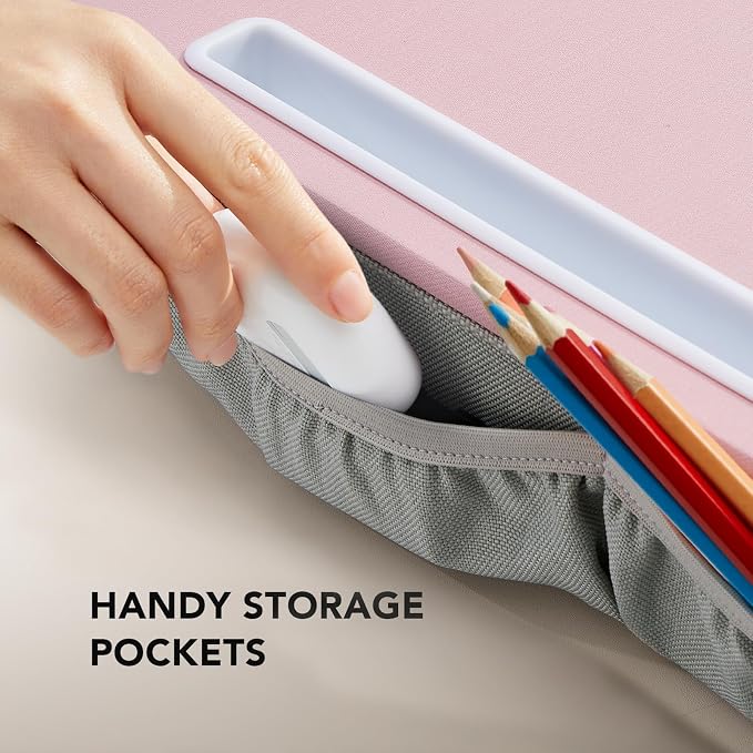 HUANUO Laptop Lap Desk - Portable Lap Desk with Pillow Cushion, Fits up to 15.6 inch Laptop, with Anti-Slip Strip & Storage Function for Home Office Students Use as Computer Laptop Stand - Pink