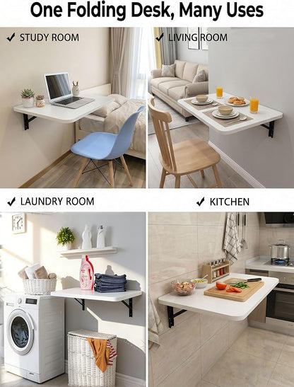 31 "x22.8 Wall Mounted Folding Table with Foldable Bracket, Suitable for Folding Tables on Balconies, Laundry Rooms, Kitchens, Home Offices, bedrooms, and Living Rooms (White)
