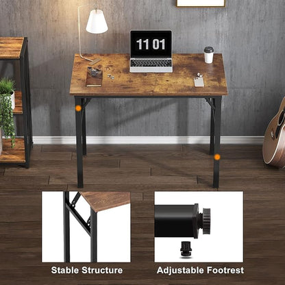 Need Folding Computer Desk - 31.5 Inch Foldable Office Writing Work Study Kids Student Teacher Home Bedroom Table for Small Space, Rustic Brown