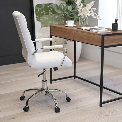 Merrick Lane Milano Contemporary High-Back Office Chair - White Leather Upholstery- Chrome Metal Frame