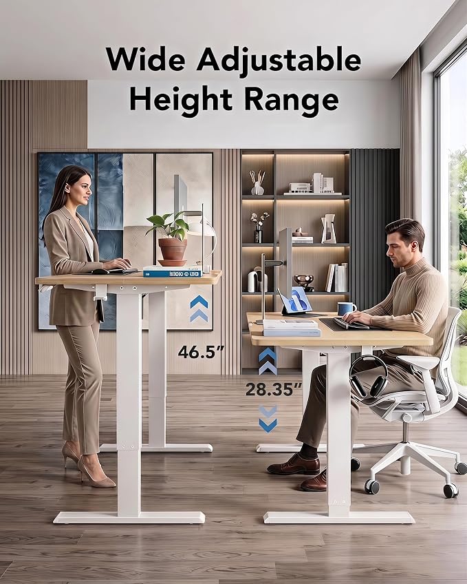 HUANUO Electric Standing Desk,53" x 28" Height Adjustable Desk, 4 Memory Height Settings, Sit to Stand Up Desk for Home Office, with Headphone Hook, Cable Manager, Natural