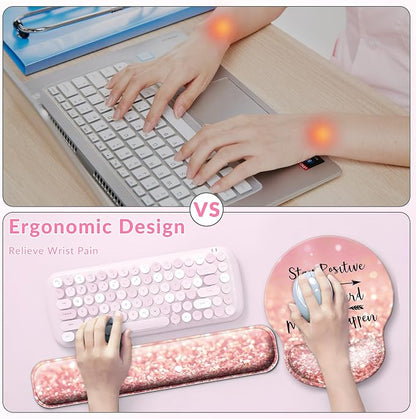 Desk Mat Set + Keyboard and Mouse Pad with Wrist Rest Support,4-in-1 Large Mousepad Computer Mats for Desktop Home & Office-Glitter Pink