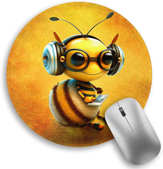 Bee Small Mouse Pad, Cute Round Mouse Pads for Desk, Travel Mini Mousepad with Non-Slip Rubber Base, Portable Mousepads for Wireless Computer Mouse Laptop, Office Desk Accessories, 8.6 * 8.6 Inch