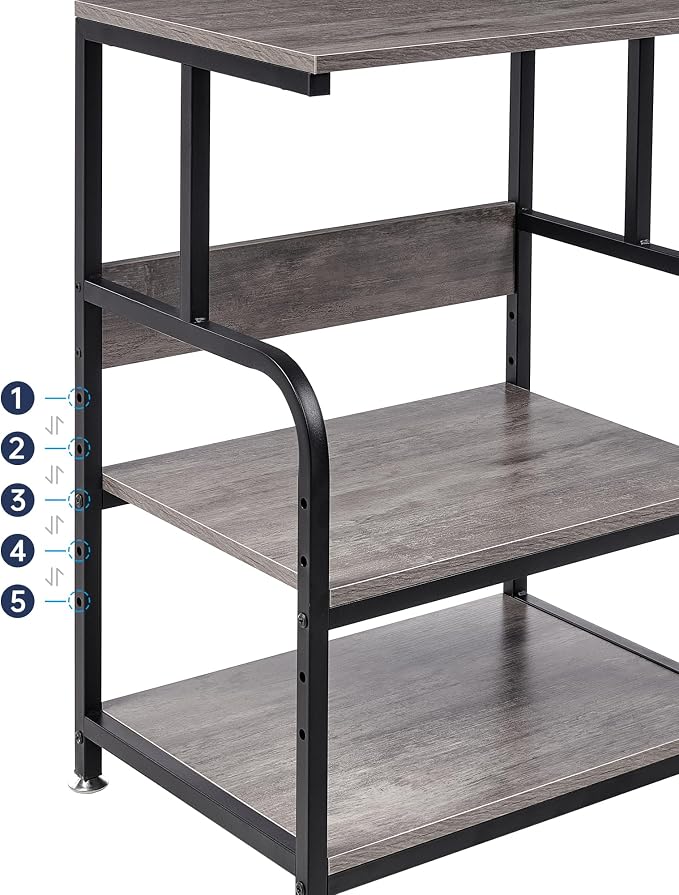 Fannova Printer Stand with Height Adjustable Storage Shelf, 3 Tier Mobile Printer Table with Wheels, Rolling Printer Cart for Home Office Organization, Gray