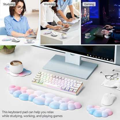 TECKNET Cloud Keyboard Wrist Rest Set, Cloud Wrist Rest with Non-Slip Base, PU Leather Wrist Pad for Keyboard with Ergonomic Memory Foam for Computer Laptop Office Gaming and Pain Relief, Rainbow