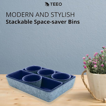 Teeo - Organizer for Drawers - Desk Drawer Organizers and Storage - Make Up Draw Organizers - Kitchen Drawer Organization - Home Office Cosmetic Bins Dividers Box Compartment - Pack of 7, Navy