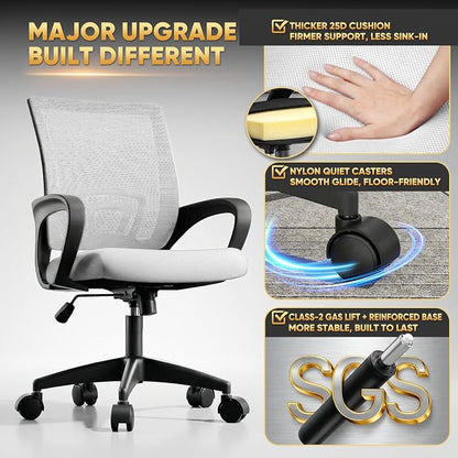 Magshion Ergonomic Office Chair 10 Pack, Mid-Back Mesh Desk Chair, Adjustable Swivel Computer Chair with Lumbar Support & Breathable Backrest for Gaming, Work, Study, 300 Lbs Capacity, White