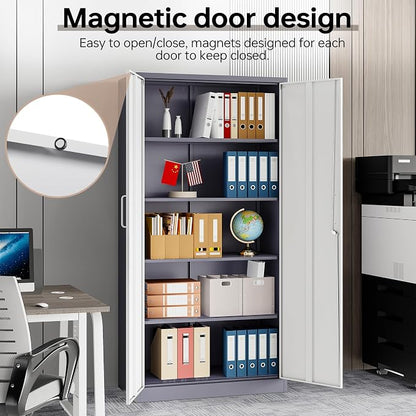Metal Storage Cabinet with Lock,71" Garage Cabinets with 2 Doors and 4 Adjustable Shelves, Steel Locking Caninets Tall Tool Storage Cabnet, Lockable File Caninet for Home Office, Pantry