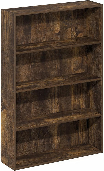 Furinno Basic Book Shelf, 4-Tier Bookcase with Open Shelf, Bookshelf, Cube Storage Organizer, 6 x 24 x 35, for Living Room, Bedroom, Home Office, Amber Pine